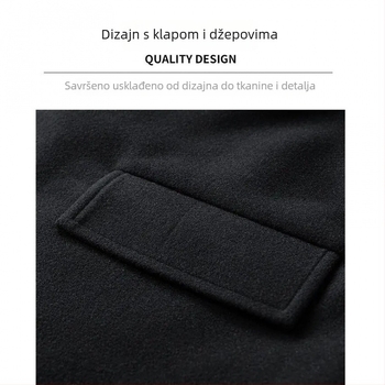 Muški kaput u korejskom stilu, srednje duljine, dvostruko kopčanje, jednobojni materijal, rever