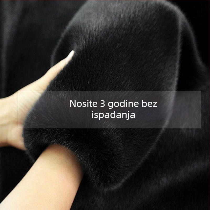 Puhasto lažni mink kaput s kapuljom, duge rukave, Mink Velvet tkanina, poliester baza, japansko-korejski ležerni stil