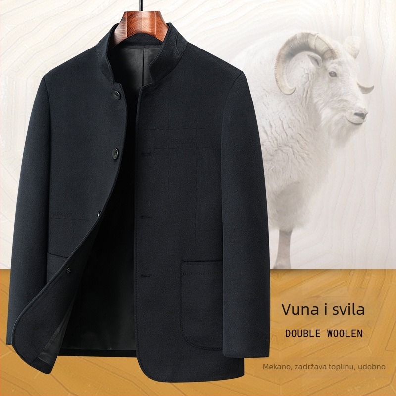 Yagor muška vunena jakna, debela, s stojećim ovratnikom, kineski stil, svakodnevna vanjska odjeća