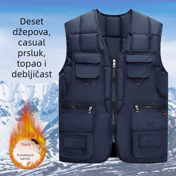 Muška pamučna vesta s kapuljom, šivana, s fleecem podstavom, prugasta, sa zatvaračem