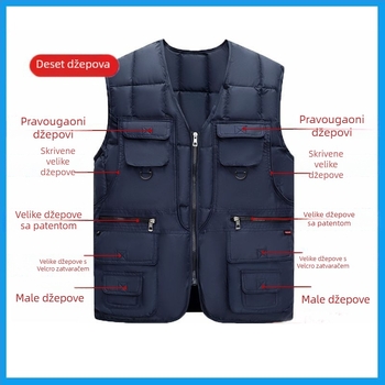 Muška pamučna vesta s kapuljom, šivana, s fleecem podstavom, prugasta, sa zatvaračem