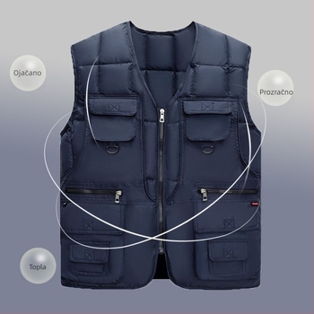 Muška pamučna vesta s kapuljom, šivana, s fleecem podstavom, prugasta, sa zatvaračem