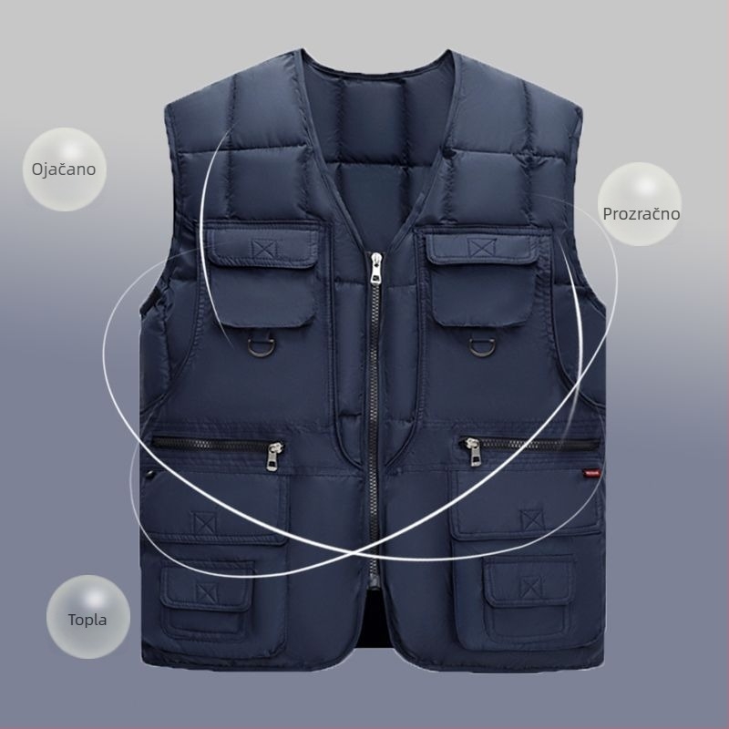 Muška pamučna vesta s kapuljom, šivana, s fleecem podstavom, prugasta, sa zatvaračem