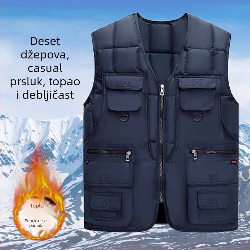 Muška pamučna vesta s kapuljom, šivana, s fleecem podstavom, prugasta, sa zatvaračem