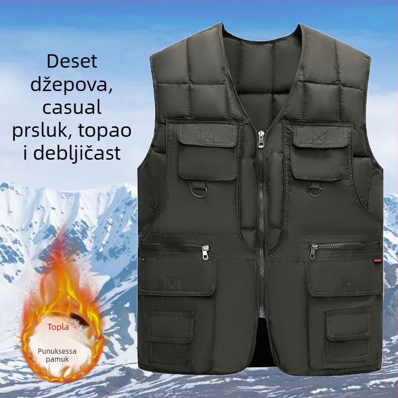 Muška pamučna vesta s kapuljom, šivana, s fleecem podstavom, prugasta, sa zatvaračem