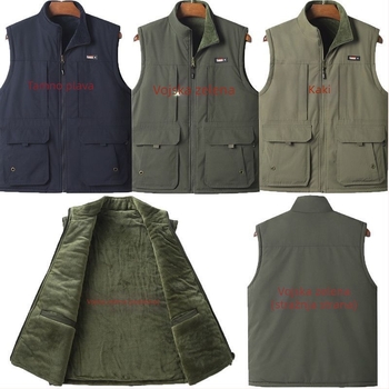 Muška vesta s fleksom i kapuljom, stojeći ovratnik, zatvarač, jednobojna, slim fit, radni stil