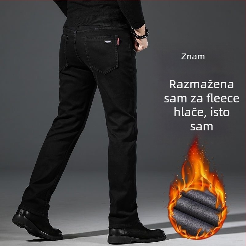 Muške traperice s flis unutarnjom podstavom i čvrstom izradom, ravni kroj, srednji struk, zatvarač, dizajn s više džepova za zimsku radnu upotrebu.