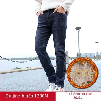 Muške produžene traperice s visokim pojasom, ravni kroj, elastične, fleece podstavom, denim, za visoke muškarce