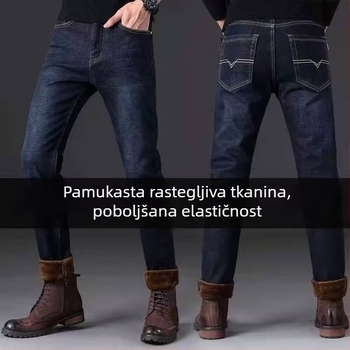 Muške traperice s fleec podstavom, uski kroj, srednji pojas i zatvaranje vezicama