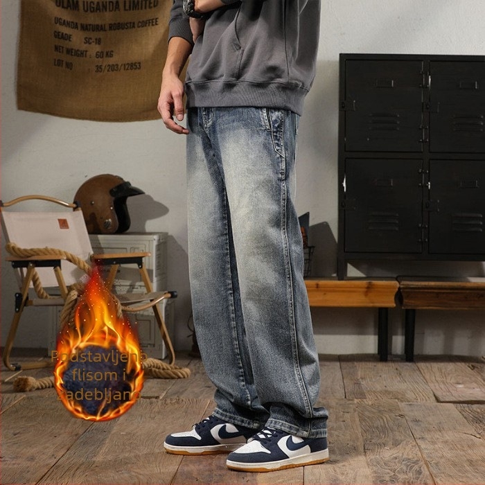 Američke retro muške traperice s opuštenim ravnim krojem, denim, stone-washed casual hlače, 2025 kolekcija