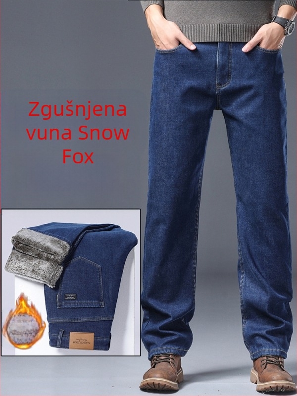 Muške traperice ravnog kroja, visokim strukom, pamuk, vez (ravni kroj; visok struk; pamuk; vez; proljeće 2025)