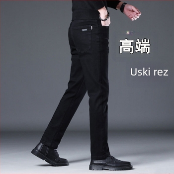 Muške traperice od denima, fleece podstava, zima, ravni kroj, srednji pojas