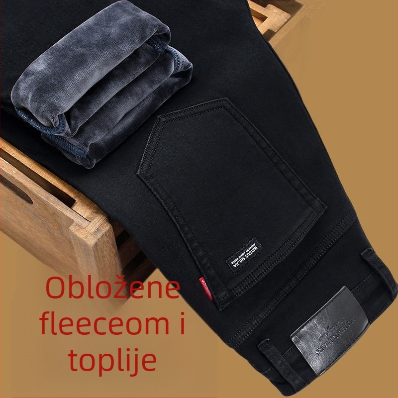 Muške traperice od denima, fleece podstava, zima, ravni kroj, srednji pojas