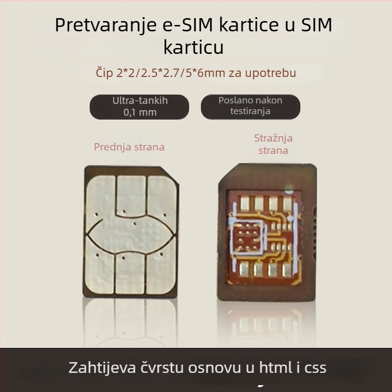 Pametni sat adapter ploča: eSIM na Nano-SIM, otpornost na visoke temperature, DIY paket, USB 1.1 sučelje