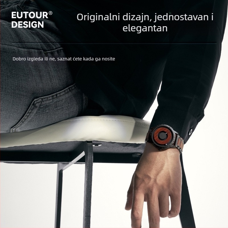 Eutour magnetski levitacijski sat bez brojčanika, model E031, kvarcni pogon Swiss ETA, remen od sandalovog drveta, kućište od bakrene ljuske