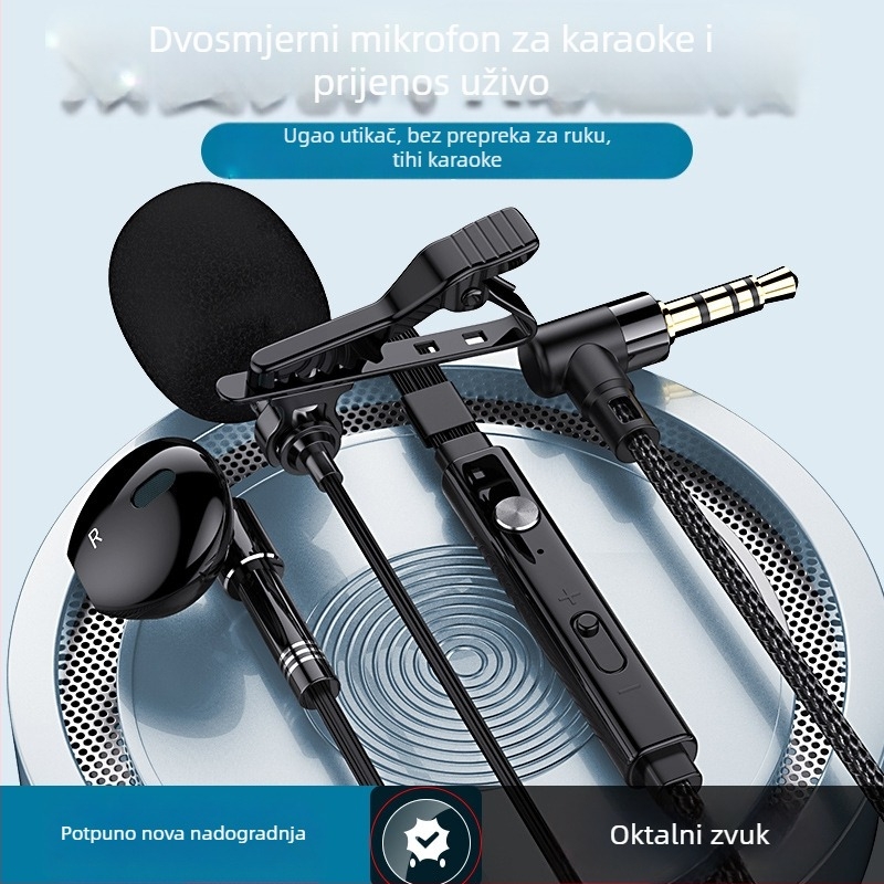 Žične slušalice s dvostrukim lavalier mikrofonom, 3,5 mm L-kutni utikač, 14,2 mm zvučnik, kabel 1,5 m, frekvencijski raspon 20 Hz–20 kHz