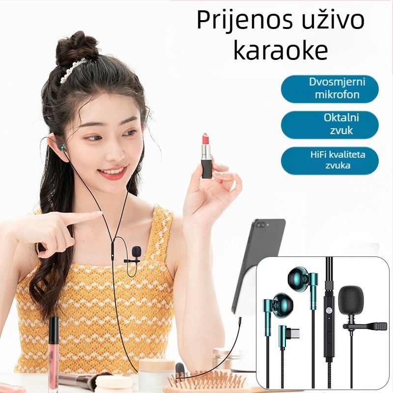 Žične slušalice s dvostrukim lavalier mikrofonom, 3,5 mm L-kutni utikač, 14,2 mm zvučnik, kabel 1,5 m, frekvencijski raspon 20 Hz–20 kHz