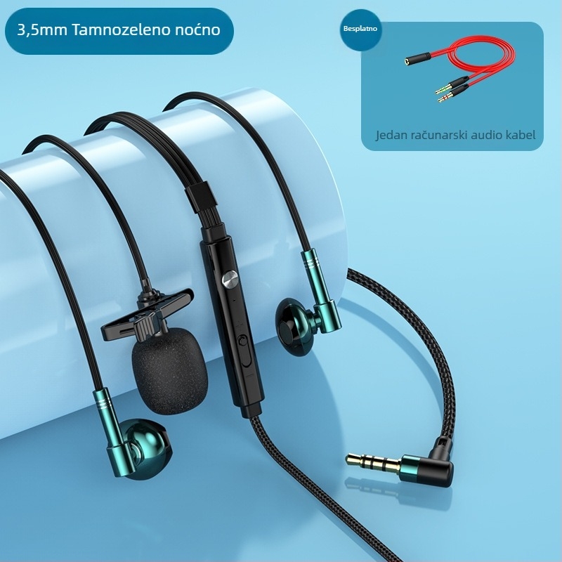 Žične slušalice s dvostrukim lavalier mikrofonom, 3,5 mm L-kutni utikač, 14,2 mm zvučnik, kabel 1,5 m, frekvencijski raspon 20 Hz–20 kHz