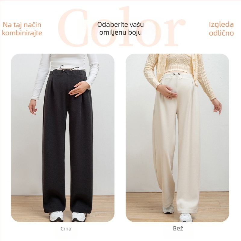 Hlače za trudnice, širokog kroja, s vezanjem na struku, debeli Caiyun pamuk, elastan 70–80%, poliester <30%, zima 2025