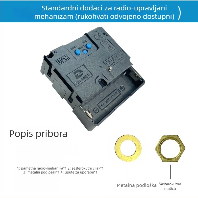 ZD9688 Radio-vođeni mehanizam s tihim skeniranjem i automatskom kalibracijom vremena — plastično kućište, stil Light Luxury, pakiranje 500