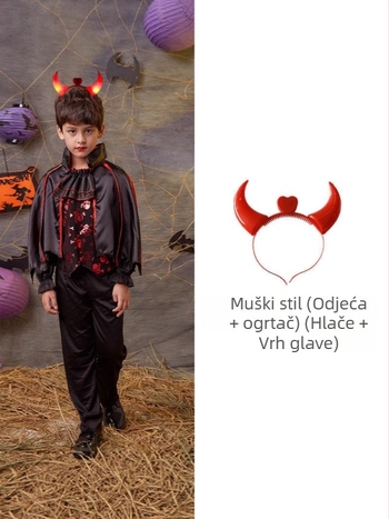 Dječji kostim za Halloween – vampir / vještica / princeza; korejski velur, 90% acetat, nježno tretiranje i enzimsko pranje, uzrast 8+
