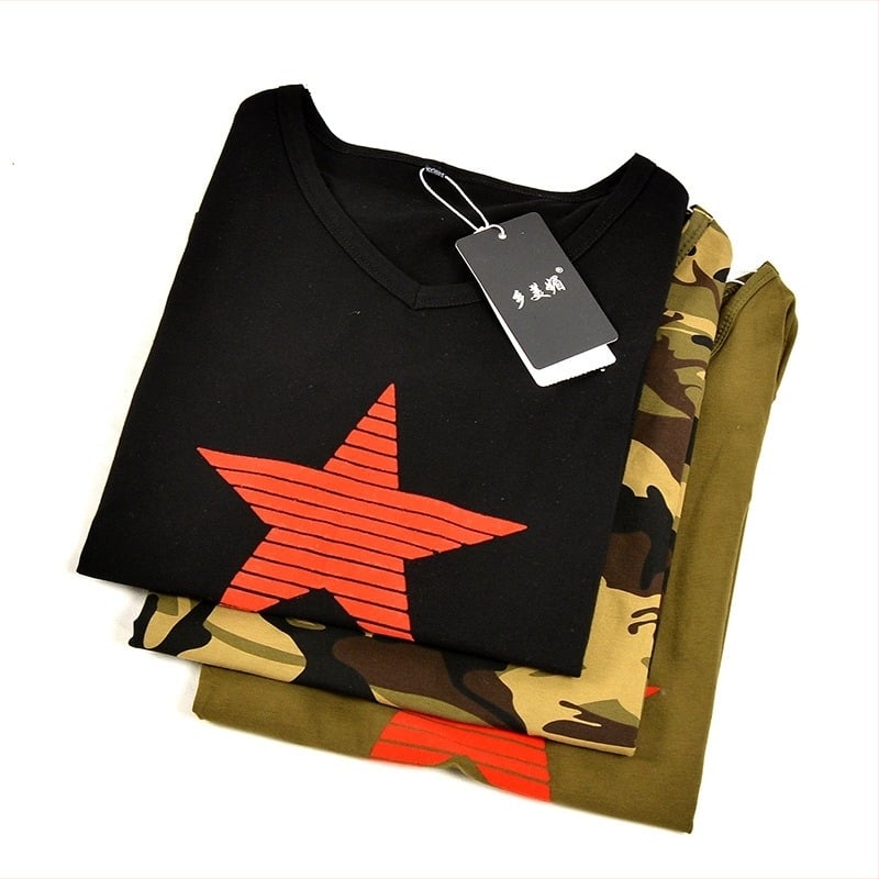 Set plesnih majica s dugim rukavima, V-izrez, ravni kroj, uzorak petokrake zvijezde