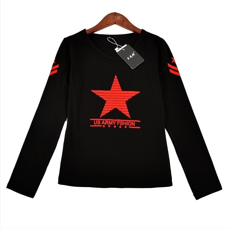 Set plesnih majica s dugim rukavima, V-izrez, ravni kroj, uzorak petokrake zvijezde