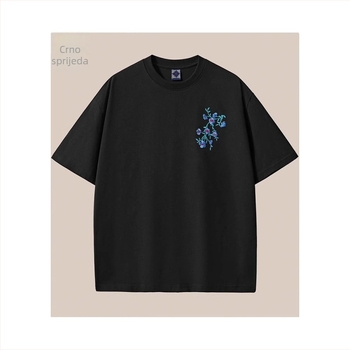 Nacionalni stil 100% pamuk kratkih rukava majica s feniks izvezkom, slobodan kroj