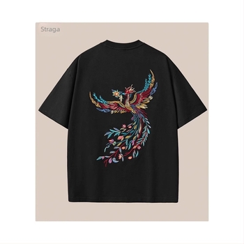 Nacionalni stil 100% pamuk kratkih rukava majica s feniks izvezkom, slobodan kroj