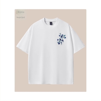 Nacionalni stil 100% pamuk kratkih rukava majica s feniks izvezkom, slobodan kroj