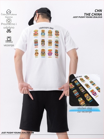 Muška majica National Tide s karikaturnim vezom, 100% pamuk, opušten kroj, kratki rukav