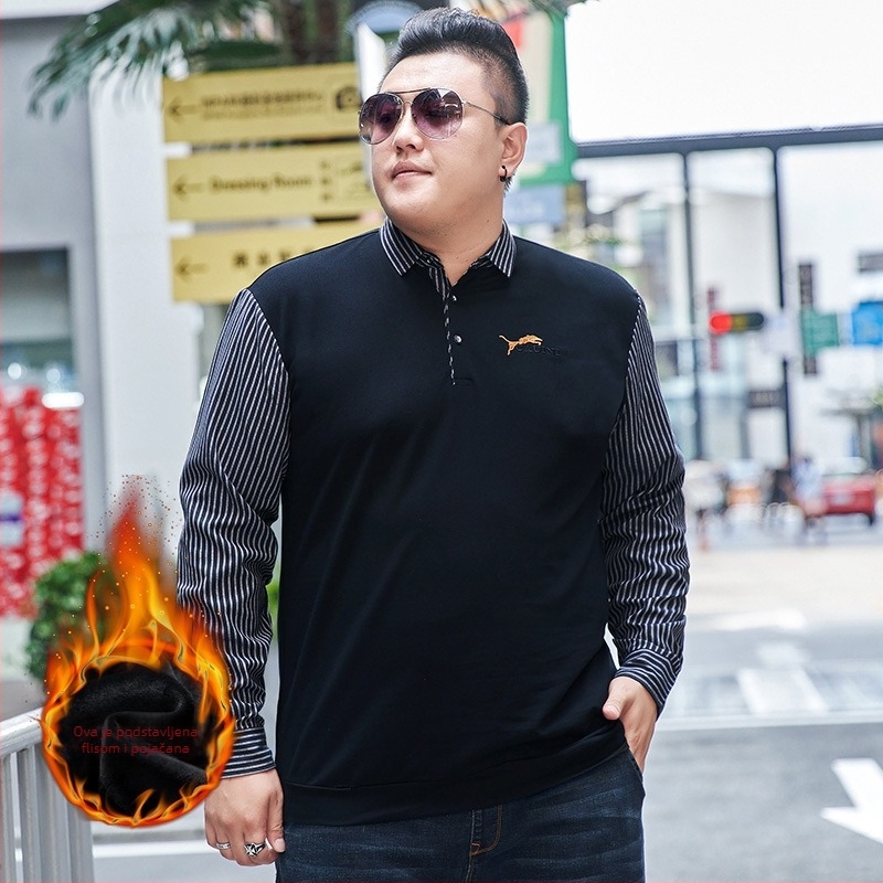 Muška majica s labavim krojem, pamuk, fleece podstava, ovratnik s reverom, dugi rukavi