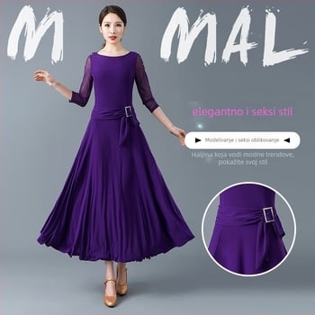 Ženska haljina za ballroom ples - haljina za probni valcer, moderna proširena haljina za ples, 65% poliester, kristalna konopljina tkanina