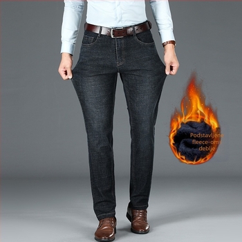 Muške traperice s flis podstavom, debele, ravnog kroja, srednji pojas, zatvarač, zimske (srednji pojas, zatvarač, flis podstava, ravni kroj)