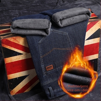 Muške traperice s flis podstavom, debele, ravnog kroja, srednji pojas, zatvarač, zimske (srednji pojas, zatvarač, flis podstava, ravni kroj)