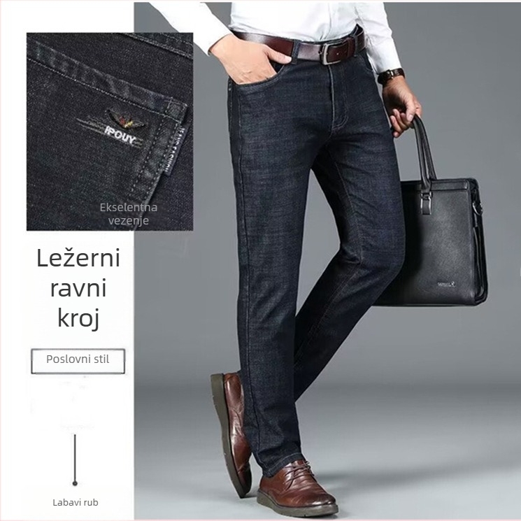 Muške traperice denim – ravni kroj, visok pojas, vezenje i pranje, proljeće-jesen, 50% pamuk