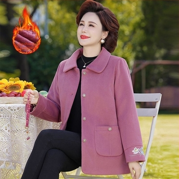 Ženska kratka topla jakna od chenille tkanine sa Spandexom, jesen-zimsko vanjsko odijevanje, džepovi, vezenje i gumbа, polo ovratnik