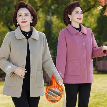 Ženska kratka topla jakna od chenille tkanine sa Spandexom, jesen-zimsko vanjsko odijevanje, džepovi, vezenje i gumbа, polo ovratnik