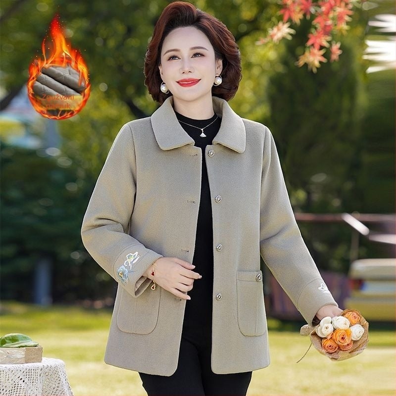 Ženska kratka topla jakna od chenille tkanine sa Spandexom, jesen-zimsko vanjsko odijevanje, džepovi, vezenje i gumbа, polo ovratnik