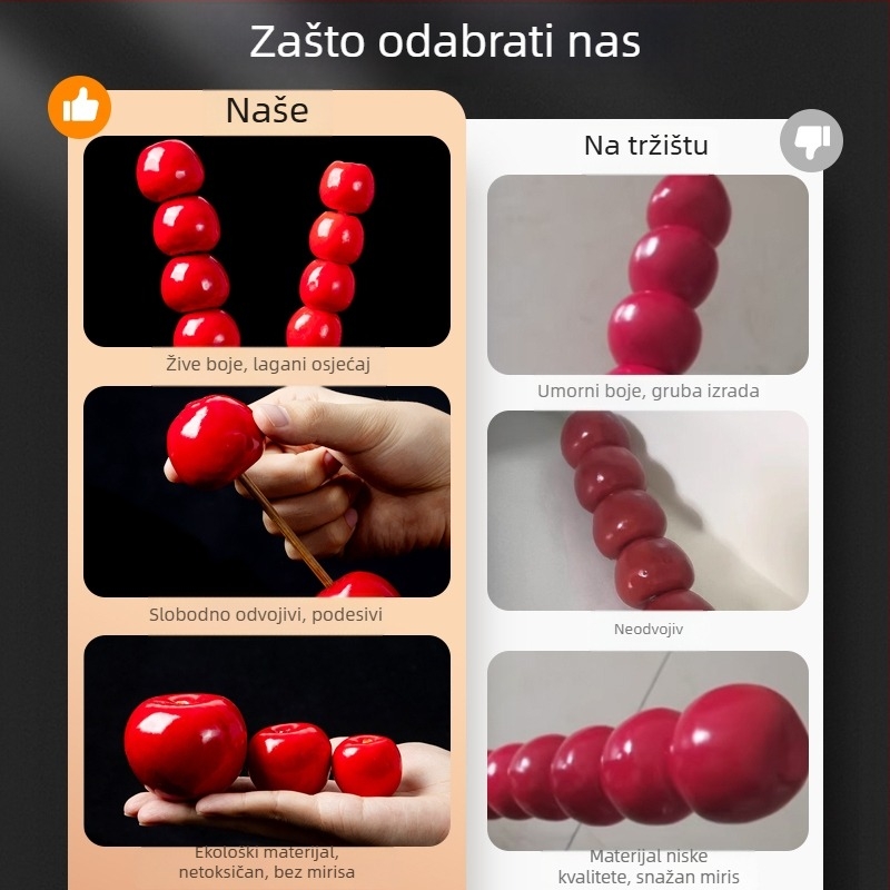 Simulirano voće za pozornicu – Serija Voće na štapićima, Materijal: mjehurići, Prilagodljivo, Polu ručno i polu mehaničko obrađivanje, Pakiranje: karton