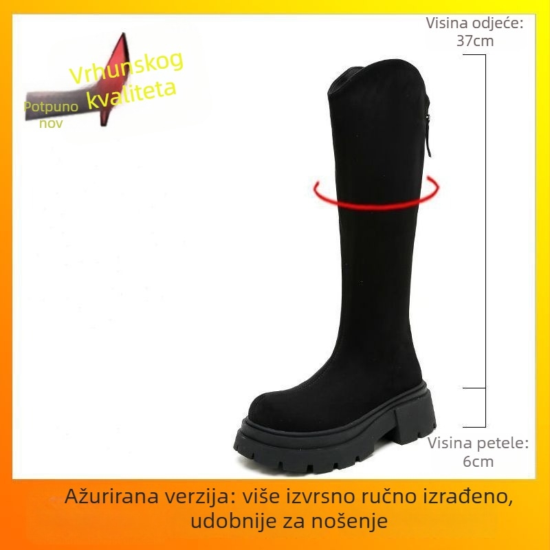 Ženske čizme s resicama, korejskog stila, PU gornji dio, visok vrat, srednja peta 3–5 cm, stražnji zatvarač