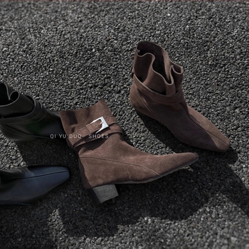 Ženske modne čizme u retro stilu, kvadratni nos, debeli pet 3-5 cm, PU gornji dio