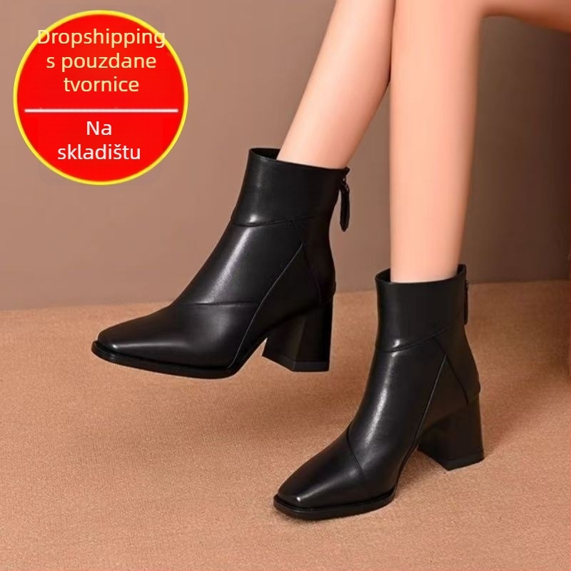 Ženske Martin čizme, PU gornji dio, gumeni đon, debeli pet, visina pete 3-5 cm, zatvarač na zip