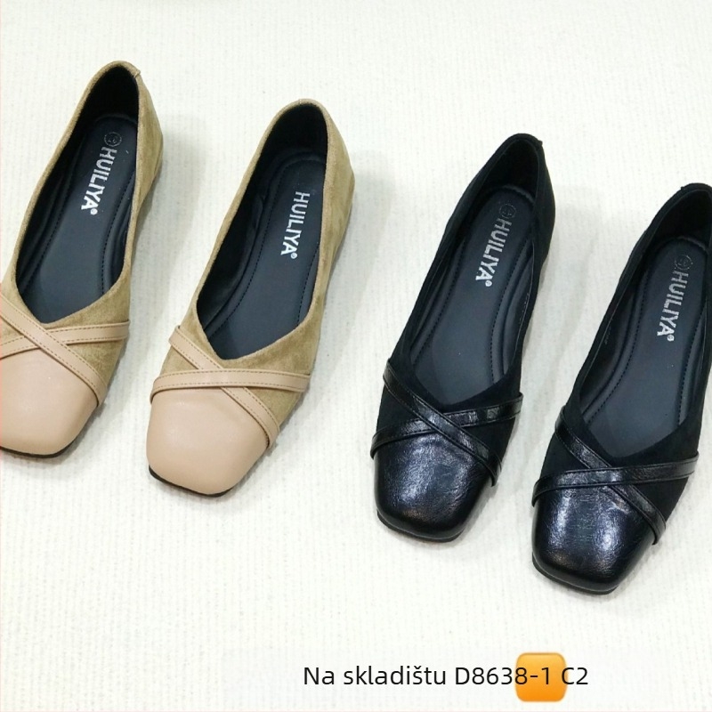 Ženske ravne cipele s kvadratnim nosom i mašnicom, slip-on, niski potplat, PU ulošak