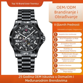 Muški mehanički skeleton sat, vodootporan do 30M, mehanizam RZY107, kućište od legure, prozirni stražnji poklopac