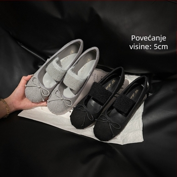 Ženske Mary Jane plošne cipele, povećanje visine 5 cm, velur gornji dio, okrugli vrh, srednje visok potpetica 3–6 cm, zatvaranje jednim remenom