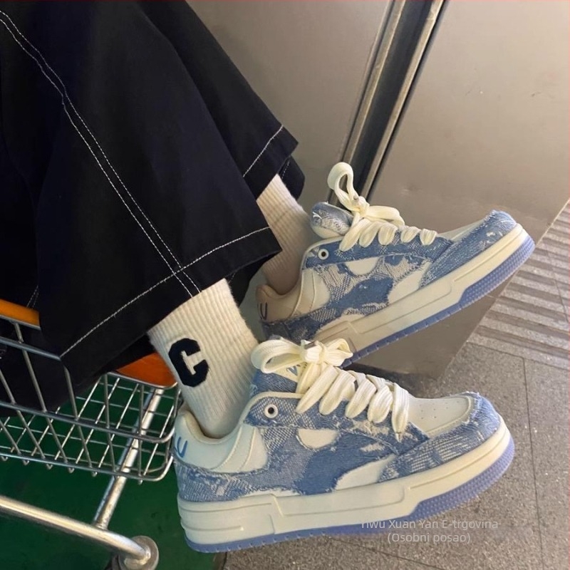 Unisex tenisice s okruglim vrhom, PU gornji dio, Skull uzorak, vezivanje šnura, podignuta potplata