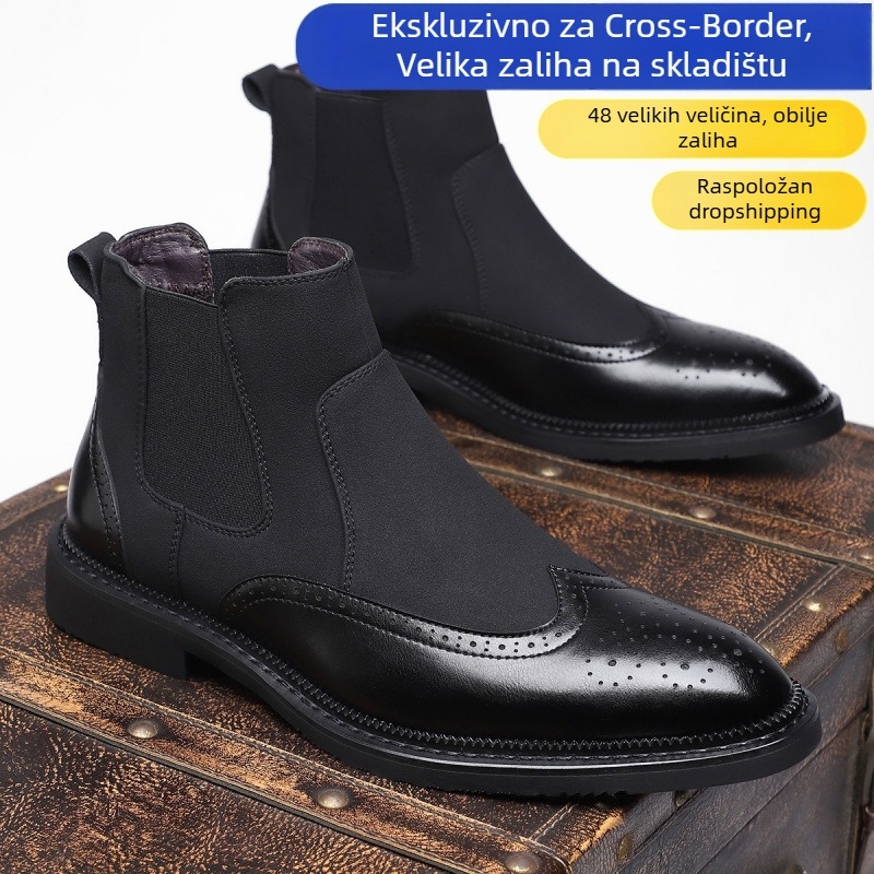 Muške kožne čizme s oštrim vrhom, casual retro britanski stil, niska peta, gumeni potplat