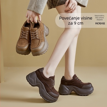 Platformske loaferice s okruglim vrhom, gornji dio od super fiber, EVA đon, prednje vezanje, debeli pet, za zimu i jesen