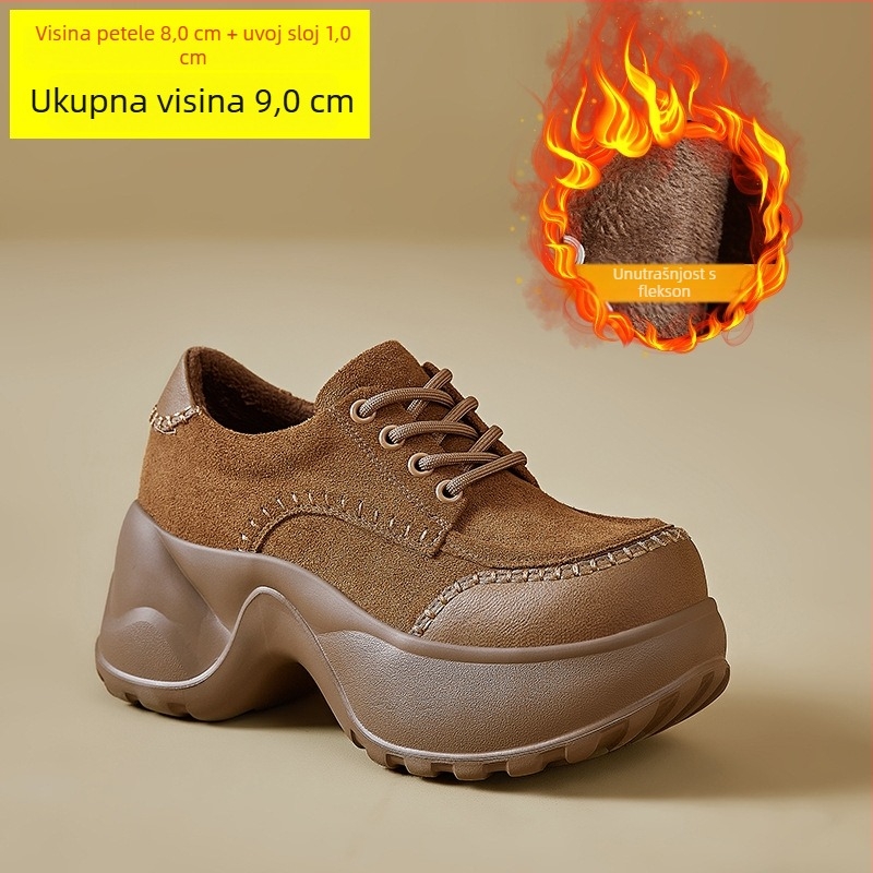 Platformske loaferice s okruglim vrhom, gornji dio od super fiber, EVA đon, prednje vezanje, debeli pet, za zimu i jesen